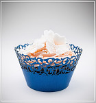 Svatební košíček na dortíky (muffin) - ornament modrý - 12 ks