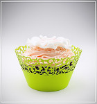 Svatební košíček na dortíky (muffin) - ornament zelený - 12 ks
