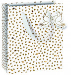Dárková taška LUX - se zlatými srdíčky a holubičkami - 18x8x21 cm