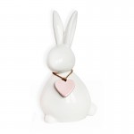 Zajíc porcelán bílý s růžovým srdcem - 17 cm
