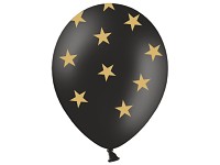 Balonek - metalický černý s hvězdami - 6 ks