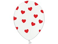 Balonek latexový 30 cm - bílý s červenými srdíčky - 1ks