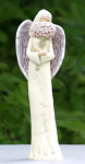 Anděl masiv stojící - s kulatou růžovou kyticí - 38 cm