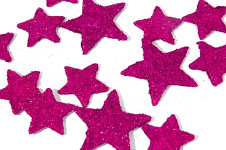 Hvězdičky ploché mix velikostí - fuchsia glitter 8 ks   