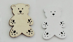 Medvídek dřevěný přízdoba - natur/bílý - 4 ks