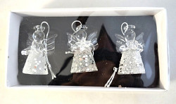 Skleněný anděl mini bílo-stříbrný 5 cm - 3 ks 