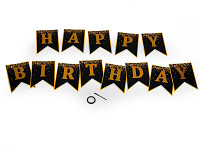 Girlanda papírová - Happy Birthday -  černo - zlatá