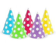 Party čepičky papírové s puntíky - barevný mix - 5 ks