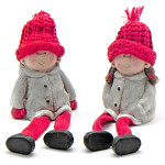Keramické děti zimy - látkové nohy - červená - 10 cm