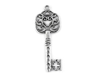 Přívěsek vintage klíček ornament - stříbrný - 56 mm - 1 ks