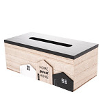 Dřevěná krabička na kapesníčky - Home sweet home - hnědo-černá