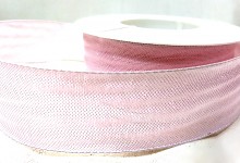 Tkaná stuha s drátem 40 mm - sv.růžová - 1 m