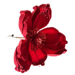 Vánoční květina na klipu - sametová červená 15 cm