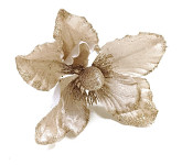 Sametový květ magnolie - champagne s glitry - 15 cm