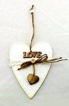 Srdce dřevo LOVE bílé - 14 cm