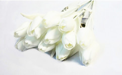 Tulipán umělý 35 cm - bílý s bílým stonkem a listem