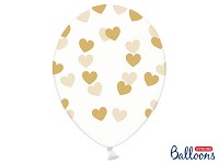 Balonek 30 cm  - průhledný se zlatými srdíčky