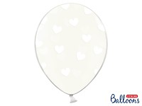 Balonek 30 cm - průhledný s bílými srdíčky