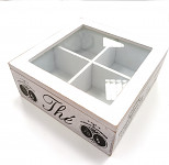 Krabice na čaj 18x18 x 7 cm - vintage bílá Thé