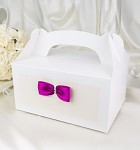 Krabička na výslužku s ouškem - bílá s fuchsia mašlí - 1ks