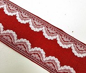 Dekorační stuha 40 mm - červená s bílou krajkou