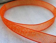 Stuha monofilová oranžová 10mm - s kytičkami - 1m  