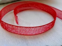 Stuha monofilová červená 10mm - s kytičkami - 1m  