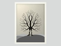 Svatební strom černobílý - postavy - bílý rám - 34 x 44 cm 