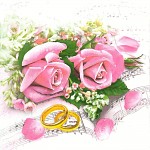 Ubrousky - růžové růže a zlaté prstýnky