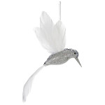 Závěsný třpytivý stříbrný kolibřík - 20 cm
