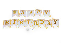 Girlanda papírová - happy birthday - bílo - zlatá