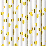 Brčka - papírová - bílá se zlatými srdíčky - 10ks