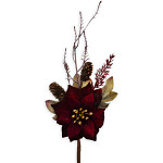 Květ poinsettia bordo s větvičkami - zápich 32 cm