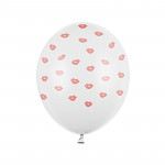 Balonek latexový 30 cm - bílý s pusinkami - 1ks