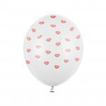 Balonek latexový 30 cm - bílý s pusinkami - 1ks