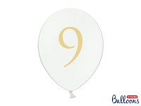 Narozeninový balonek bílý - číslo 9 - 5 ks