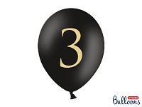 Narozeninový balonek černý - číslo 3 - 5 ks