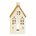 Domeček porcelánový svícen - bílo-zlatý - 19 cm
