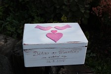 Dřevěná krabička na přání (peníze) - vintage -  ptáčci růžoví