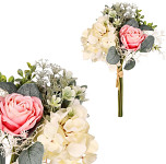 Kytice růží a hortenzií 34 cm - růžovo- krémová