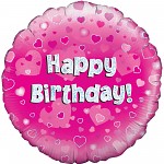 Foliový balonek Happy Birthday - růžová srdíčka