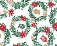 Balicí vánoční papír - 70cm x 2m - zelené věnce - joy