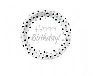 Papírové talířky happy birthday černo-stříbrný puntík - 10 ks