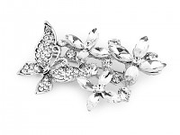 Spona (brož) svatební květy s motýlem - stříbrná