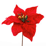 Květ poinsettia zápich - červený - 15 cm