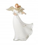 Anděl rozevlátá sukně s houslemi - bílo-zlatý - 17 cm