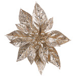 Květ poinsettie glitter na klipu 16 cm - zlatý 