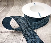 Vánoční stuha s drátem 40mm - ocelově modrá - 1 m 