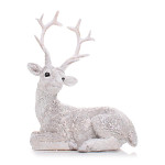 Jelen bílý glitr ležící - 10 cm Jelen bílý glitr ležící - 10 cm