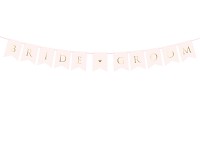 Girlanda papírová - nápis Bride, Groom růžový 